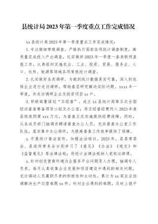 县统计局2023年第一季度重点工作完成情况（20230530）