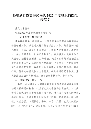县规划自然资源局局长2022年履职报告（个人述责述廉述法报告）