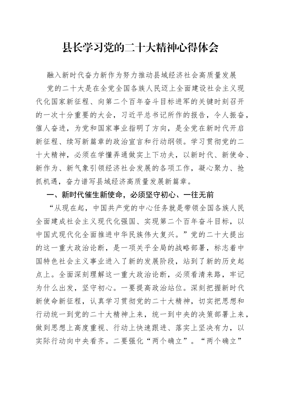 县长学习党的二十大精神心得体会_第1页