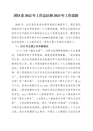 团区委2022年工作总结和2023年工作思路