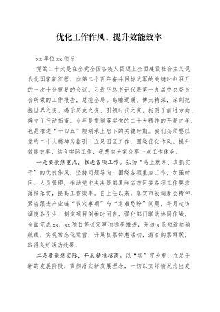 围绕党的二十大，优化工作作风，提升效率效能讨论发言材料