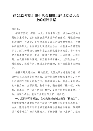 在2022年度组织生活会和组织评议党员大会上的点评讲话