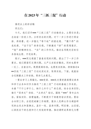 在2023年“三抓三促”行动推进会上的讲话稿