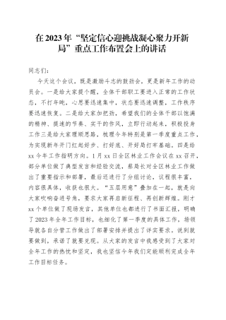 在2023年“坚定信心迎挑战+凝心聚力开新局”重点工作布置会上的讲话