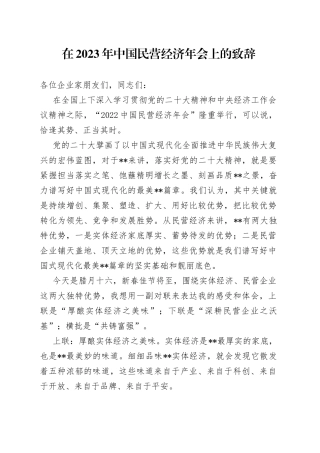 在2023年中国民营经济年会上的致辞