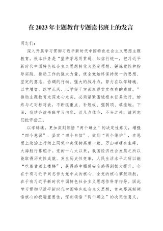 在2023年主题教育专题读书班上的发言