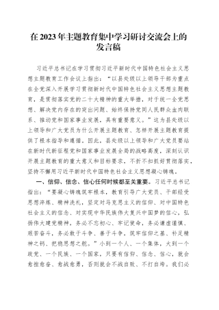 在2023年主题教育集中学习研讨交流会上的发言稿