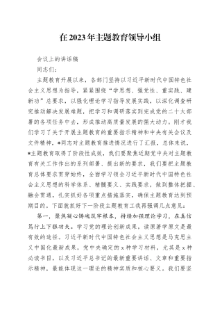 在2023年主题教育领导小组会议上的讲话稿