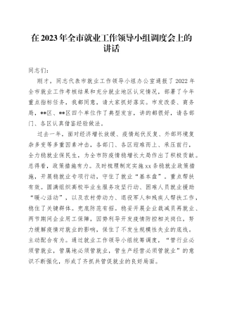 在2023年全市就业工作领导小组调度会上的讲话