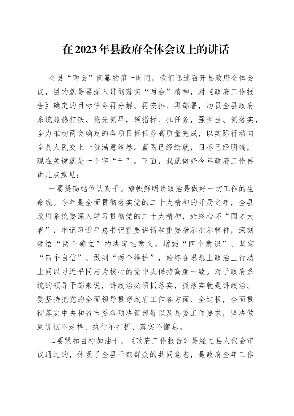 在2023年县政府全体会议上的讲话_第1页