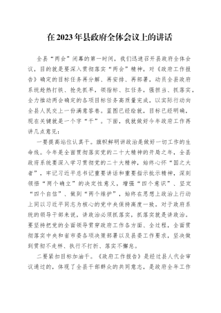 在2023年县政府全体会议上的讲话