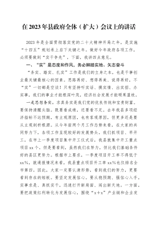 在2023年县政府全体（扩大）会议上的讲话