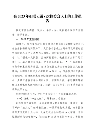 在2023年妇联x届x次执委会议上的工作报告