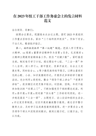 在2023年组工干部工作务虚会上的发言材料范文