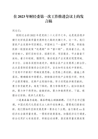 在2023年财经委第一次工作推进会议上的发言稿