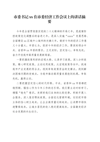 市委书记XX在市委经济工作会议上的讲话摘要