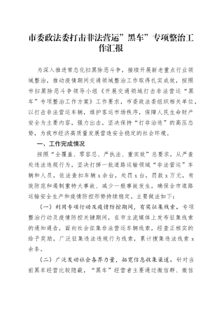 市委政法委打击非法营运”黑车”专项整治工作汇报