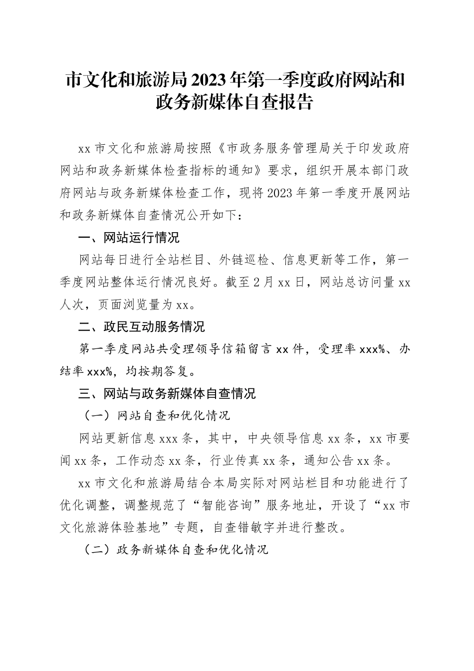 市文化和旅游局2023年第一季度政府网站和政务新媒体自查报告（20230302）_第1页