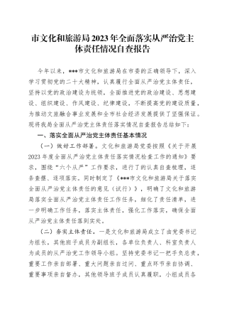 市文化和旅游局2023年全面落实从严治党主体责任情况自查报告