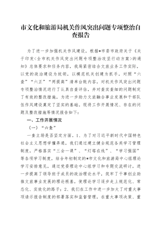 市文化和旅游局机关作风突出问题专项整治自查报告(1)