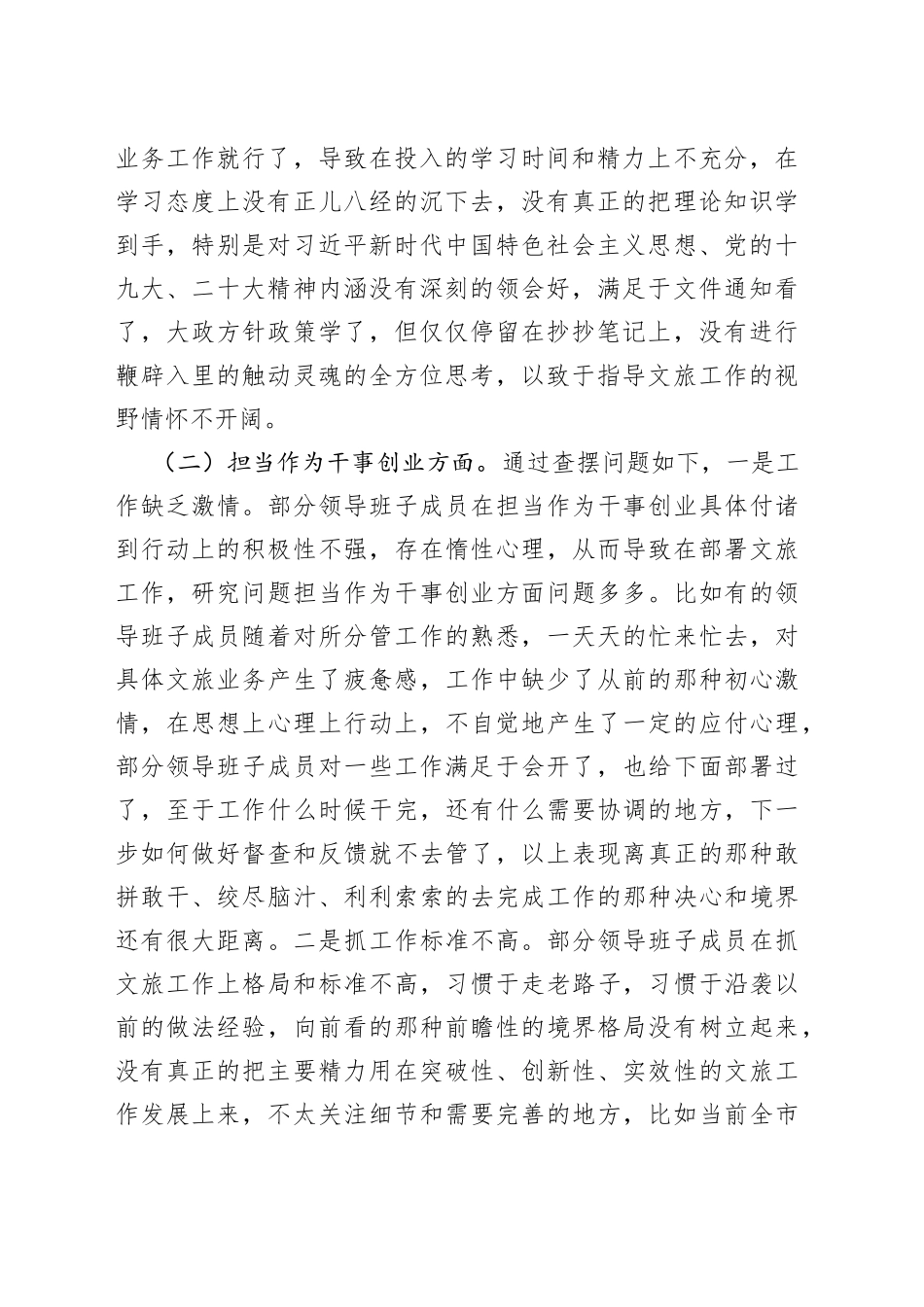 市文化和旅游局领导班子党性检视剖析材料_第2页
