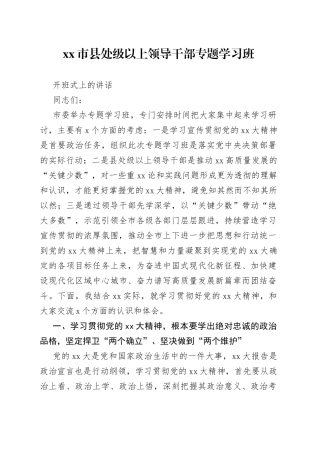 市县处级以上领导干部专题学习班开班式上的讲话
