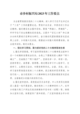 市乡村振兴局2023年工作要点