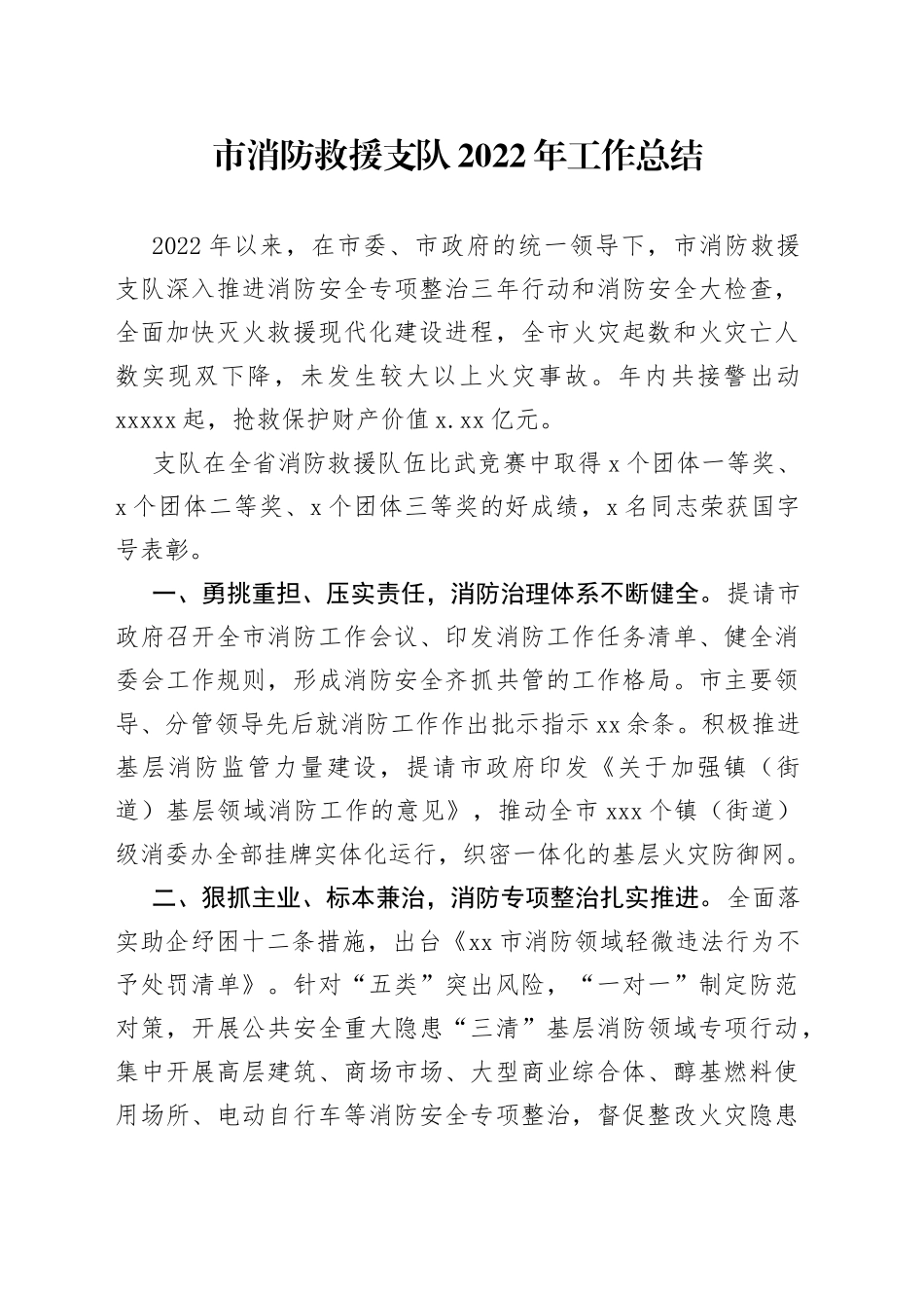 市消防救援支队2022年工作总结_第1页