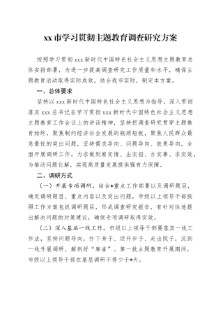 市学习贯彻主题教育调查研究方案