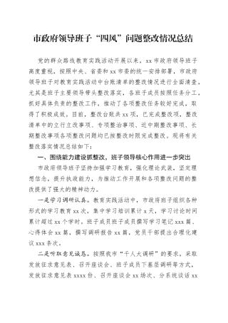 市政府领导班子“四风”问题整改情况总结