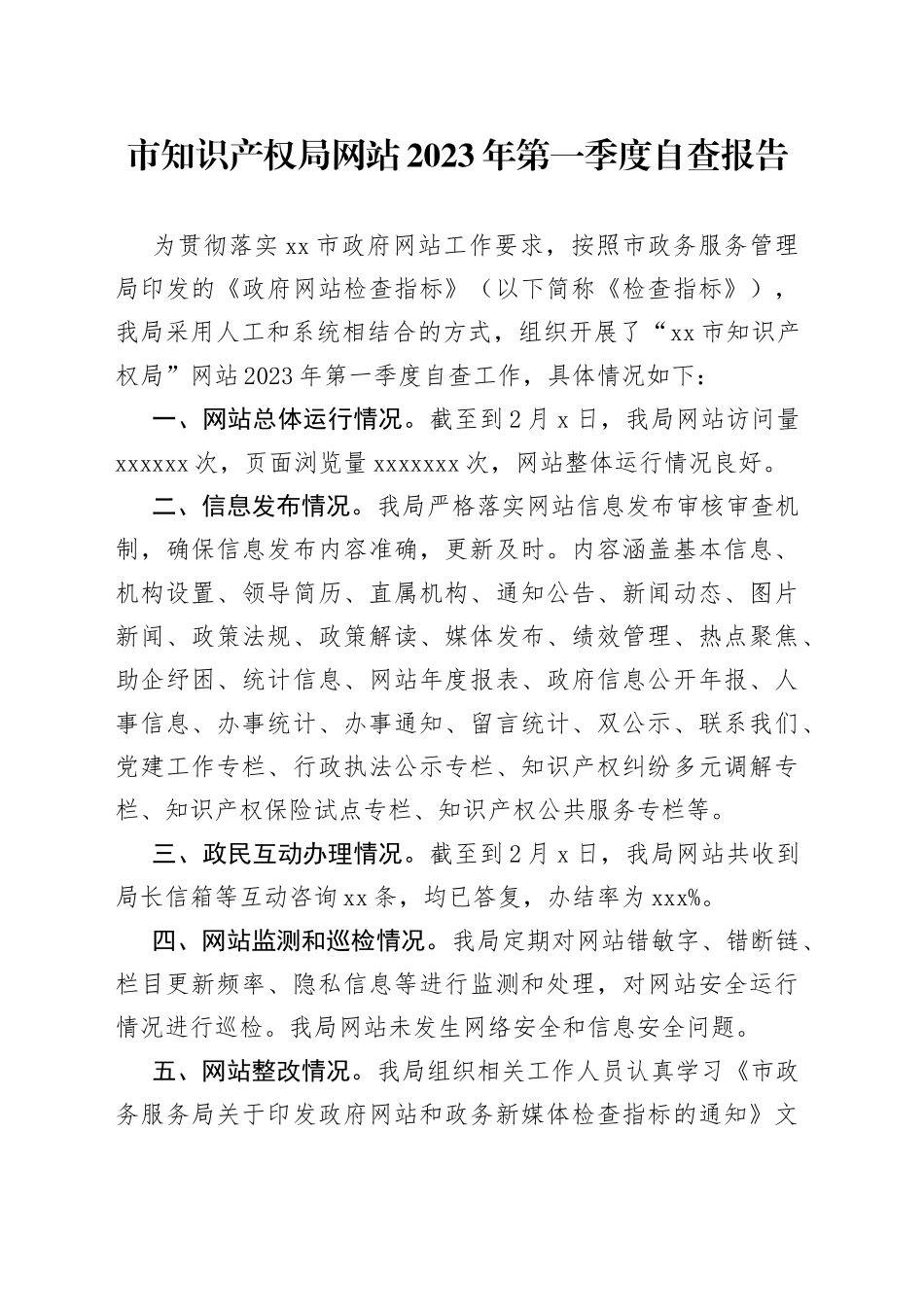 市知识产权局网站2023年第一季度自查报告（20230210）_第1页