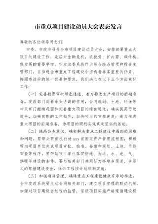 市重点项目建设动员大会表态发言