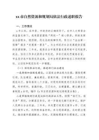 市自然资源和规划局依法行政述职报告