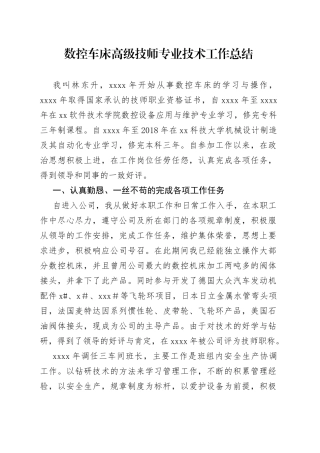数控车床高级技师专业技术工作总结