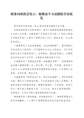 税务局座谈会发言：凝聚奋斗力量描绘青春底色