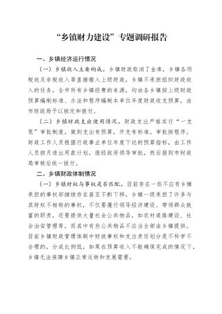 桃江乡“乡镇财力建设”专题调研报告