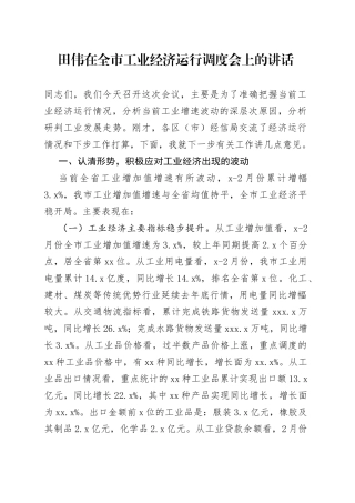 田伟在全市工业经济运行调度会上的讲话