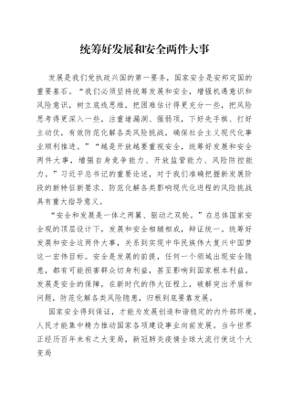 统筹好发展和安全两件大事