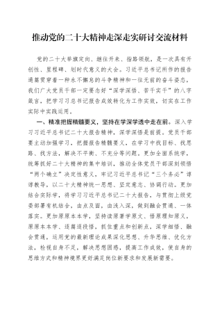 推动党的二十大精神走深走实研讨交流材料