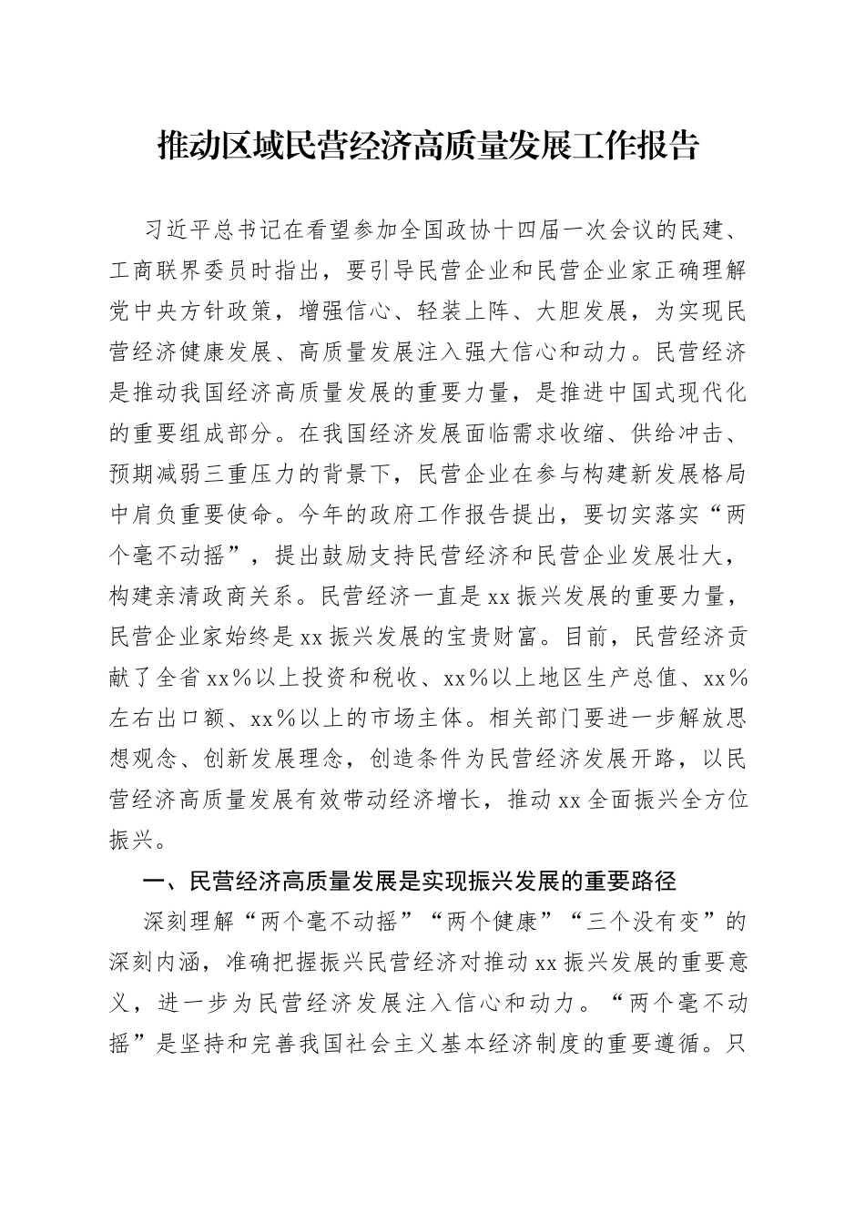 推动区域民营经济高质量发展工作报告_第1页