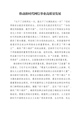 推动新时代网信事业高质量发展