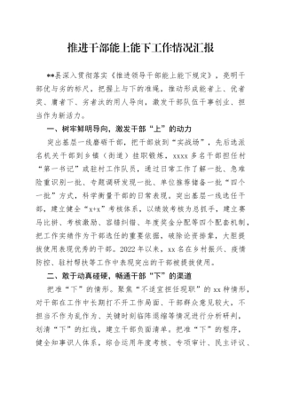推进干部能上能下工作情况汇报（1）
