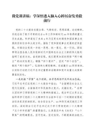 微党课：学深悟透入脑入心踔厉奋发勇毅前行