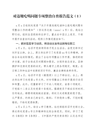 违规吃喝问题吃喝风红包风专项整治工作自查报告3篇