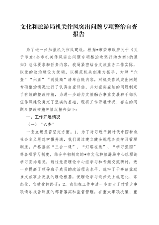 文化和旅游局机关作风突出问题专项整治自查报告