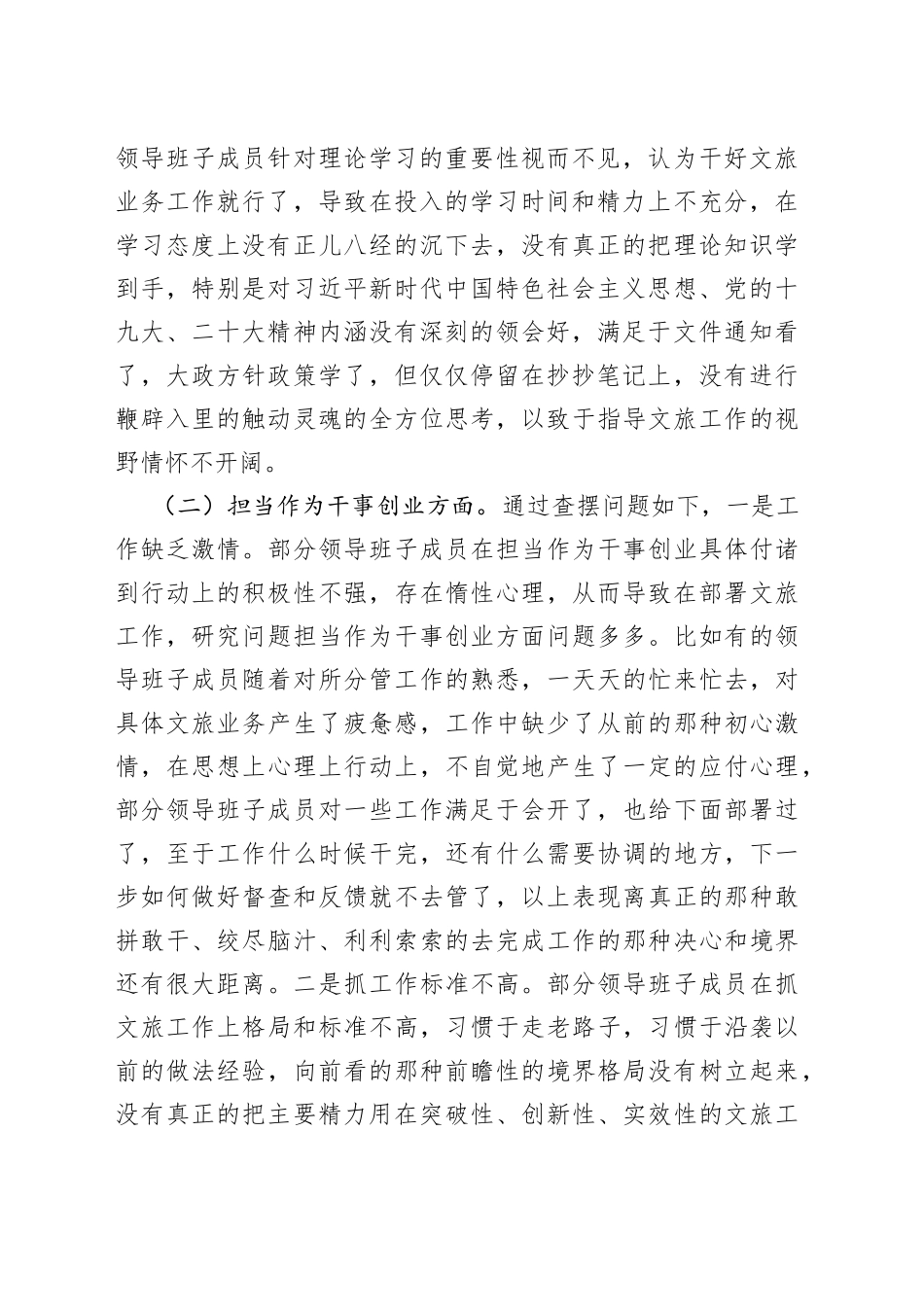 文化和旅游局领导班子党性检视剖析情况报告_第2页