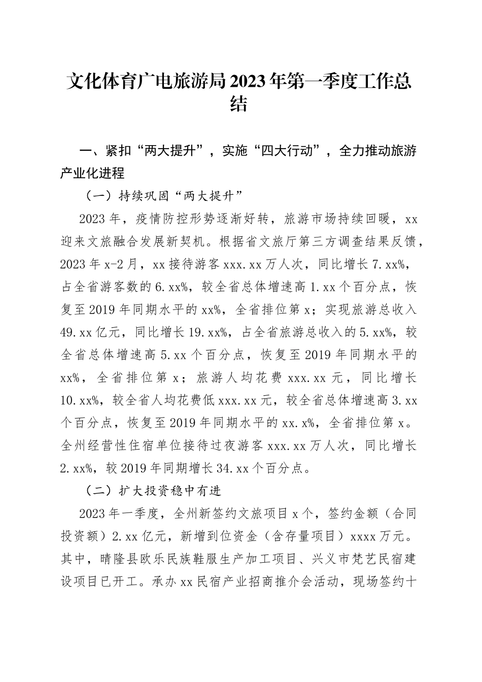 文化体育广电旅游局2023年第一季度工作总结_第1页