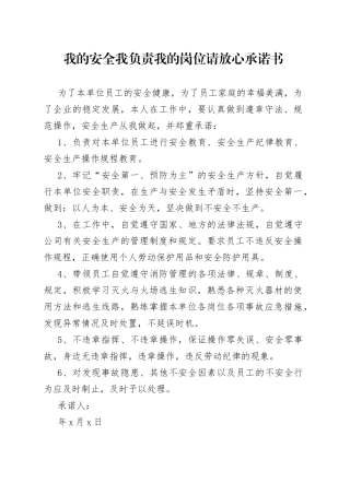 我的安全我负责我的岗位请放心承诺书