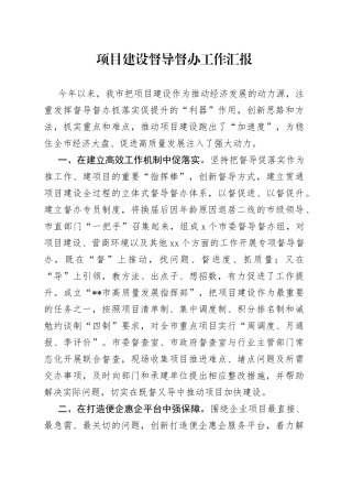 项目建设督导督办工作汇报