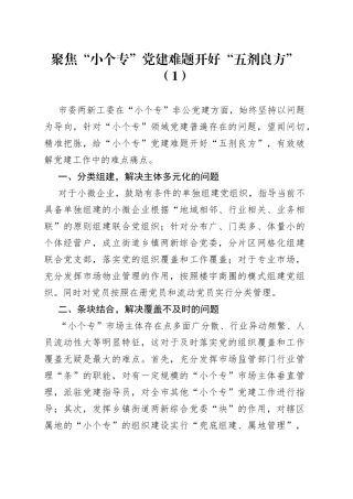 小个专党建工作经验材料4篇